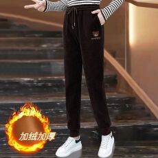 批发高腰休闲哈伦裤女2025早<b class='q'>春</b>爆款宽松显瘦松紧腰束脚小熊刺绣运动裤