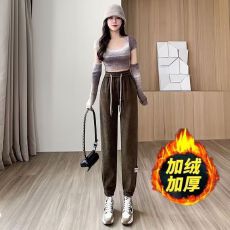 批发雪尼尔休闲裤子女加绒加厚秋冬款宽松束脚裤2025年新款高腰哈伦裤