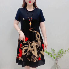 批发<b class='q'>夏季</b>新款拼接短袖连衣裙<b class='q'>中老年女装</b>洋气时尚遮肚显瘦<b class='q'>妈妈装</b>中长裙