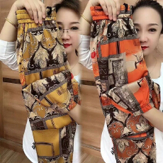 批发2026冰丝裤女花裤宽松束脚夏季薄款高腰显瘦九分灯笼裤<b class='q'>韩版</b><b class='q'>哈伦裤</b>