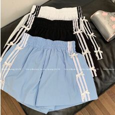 批发新款设计感条纹蝴蝶结休闲裤<b class='q'>女</b>松紧腰运动裤夏季宽松显瘦短裤潮