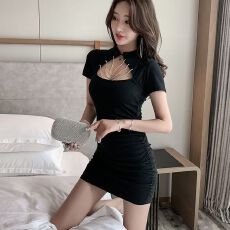 批发2025大码女装<b class='q'>夏季</b>性感镂空修身包臀胖mm短款<b class='q'>旗袍</b>改良版连衣裙潮