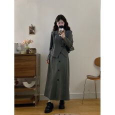 批发<b class='q'>大码</b>微胖高级感套装女秋季长袖西装上衣胖MM显瘦高腰半身裙两件套