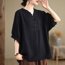 批发文艺大码女装棉麻<b class='q'>T</b><b class='q'>恤</b>女夏季高端复古宽松七分袖上衣新款<b class='q'>妈妈</b>夏装