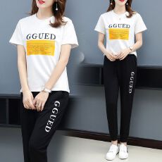 批发直供呢运动<b class='q'>套装</b>女学生休闲时尚宽松运动服短袖九分裤两件套