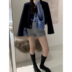 批发高腰灰色毛线阔腿短裤女春秋2026秋冬新款外穿显瘦洋气高级感裤子