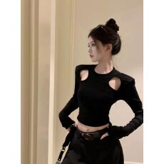 批发双面德绒260克露肩长袖<b class='q'>打底衫</b>女春季辣妹修身短款上衣女ins