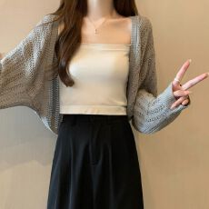 批发防晒针织开衫女夏宽松百搭镂空外搭披肩短款长袖上衣薄款外套