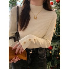 批发半高领设计感小众纽扣针织打底衫毛衣上衣女