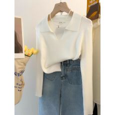 批发秋季新款韩系穿搭软糯小个子甜美Polo领羊毛针织打底衫女<b class='q'>长袖</b>上衣