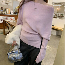 批发一字肩洋气内搭<b class='q'>修身</b>针织打底衫女2025秋冬斜肩白色高级设计感上衣