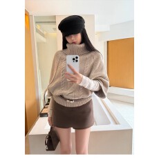 批发慵懒高领毛衣女秋季新款小个子斗篷宽松麻花针织上衣