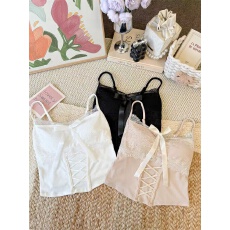 批发绑带收腰蝴蝶结辣妹小吊带背心女春夏内搭美背<b class='q'>文胸</b>一体带胸垫上衣