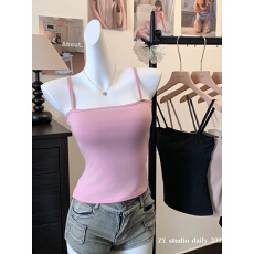 批发多巴胺纯欲气质带胸垫挂脖美背小吊带女春季新款<b class='q'>修身</b>内搭打底背心