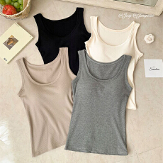 批发秋冬新款保暖背心吊带女百搭修身显瘦自带胸垫磨毛打底上衣