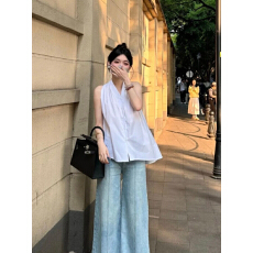 雪纺法式复古V领挂脖无袖娃娃衫外穿高级感气质露肩背心上衣