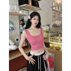 批发方领修身百搭小背心女夏短款带胸垫无袖<b class='q'>打底</b>衣