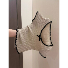 批发美式正肩撞色花边蝴蝶结冰丝针织短袖T恤女夏季紧身辣妹<b class='q'>短款</b>上衣