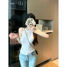 批发【包芯纱】<b class='q'>镂空</b>挂脖针织吊带女夏季新款辣妹设计感修身显瘦上衣