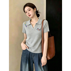 批发80-200斤内可穿<b class='q'>大码</b>女装S-XXXL刺绣Polo领针织短袖女夏高级感上衣