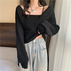 批发【丝光棉针织】针织衫<b class='q'>上衣</b>女春秋季薄款<b class='q'>新款</b>设计感假两件毛衣
