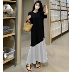 批发官图 设计感拼接鱼尾<b class='q'>连衣裙</b>夏大码胖mm宽松遮肚直筒裙大摆裙