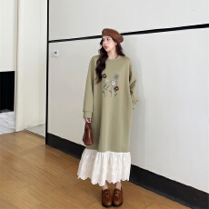 批发官方图 华棉复<b class='q'>牛奶</b><b class='q'>丝</b>宽松长款拼绣花边毛线钩花卫衣裙长袖<b class='q'>连衣裙</b>