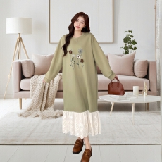 批发官方图 华棉复<b class='q'>牛奶</b><b class='q'>丝</b>宽松长款拼绣花边毛线钩花卫衣裙长袖<b class='q'>连衣裙</b>