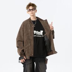 批发黑武士立领PU皮夹克男春秋加厚美式风格新款工装机车服冲锋衣上衣