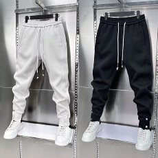 批发男士2025春秋新款卫裤纯色百搭束脚款弹力松紧腰小脚运动休闲裤