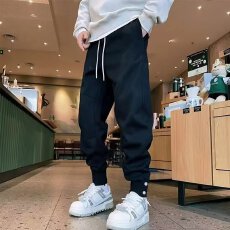 批发2025男士弹力松紧腰裤春秋新款束脚纯色百搭小脚运动休闲卫裤