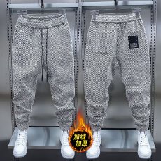 批发潮流男士新款加绒休闲裤弹力松紧腰宽松运动卫裤时尚小束脚哈伦裤