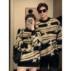 批发2025潮男秋冬新韩版宽松黑白斑马纹套头慵懒风毛衣男女ins针织衫