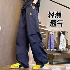 批发撞色拉链潮牌中性风裤子<b class='q'>春</b>夏季运动速干压褶伞兵裤直筒宽松工装裤