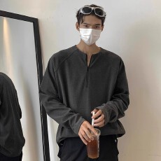 批发秋冬季德绒半拉链内搭卫衣男款cleanfit韩系慵懒加厚保暖长袖t恤