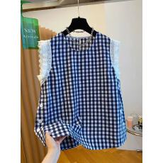 批发实价蕾丝+原版面料 特大码240斤洋气复古格子高级感T恤女