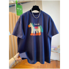 批发实价刺绣+19支纯棉220克240斤特大码今年流行小马t恤女