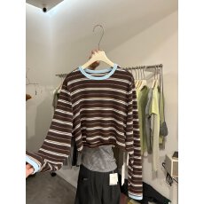 批发# 实价（原版面料）300斤特<b class='q'>大码</b>复古撞色条纹长袖T恤女圆领<b class='q'>宽松</b>