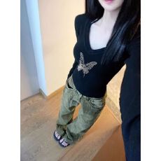 批发40支纯棉螺纹1*1 后包<b class='q'>v领</b>长袖<b class='q'>t</b><b class='q'>恤</b>女打底衫