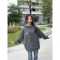 批发纯棉华棉复牛奶丝/超柔 国潮牌字母刺绣连帽卫衣女<b class='q'>情侣</b>