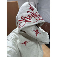 批发纯棉华棉复牛奶丝/超柔 国潮牌字母刺绣连帽卫衣女<b class='q'>情侣</b>