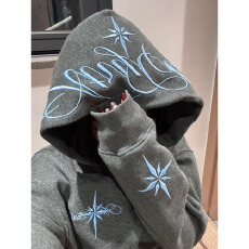 批发纯棉华棉复牛奶丝/超柔 国潮牌字母刺绣连帽卫衣女<b class='q'>情侣</b>