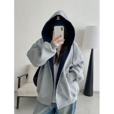 批发仿棉华棉复牛奶丝/超柔 撞色拼接连帽<b class='q'>卫衣</b><b class='q'>女</b>开衫拉链外套