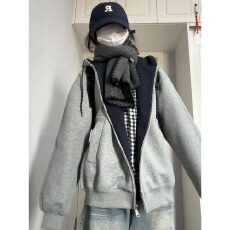 批发仿棉华棉复牛奶丝/超柔 撞色拼接连帽<b class='q'>卫衣</b><b class='q'>女</b>开衫拉链外套