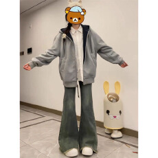 批发仿棉华棉复牛奶丝/超柔 撞色拼接连帽<b class='q'>卫衣</b><b class='q'>女</b>开衫拉链外套