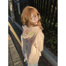 批发仿棉华棉复牛奶丝/超柔（有内抽）花卉刺绣连帽<b class='q'>卫衣</b>宽松外套