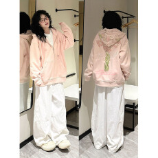 批发仿棉华棉复牛奶丝/超柔有内抽花卉刺绣连帽<b class='q'>卫衣</b>宽松外套