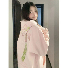 批发仿棉华棉复牛奶丝/超柔有内抽花卉刺绣连帽<b class='q'>卫衣</b>宽松外套