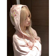 批发仿棉华棉复牛奶丝/超柔有内抽花卉刺绣连帽卫衣宽松外套