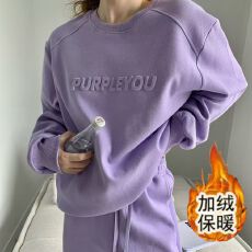 批发<b class='q'>大码</b>加绒加厚运动休闲套装女秋冬季新款时尚宽松卫衣<b class='q'>长裤</b>两件套